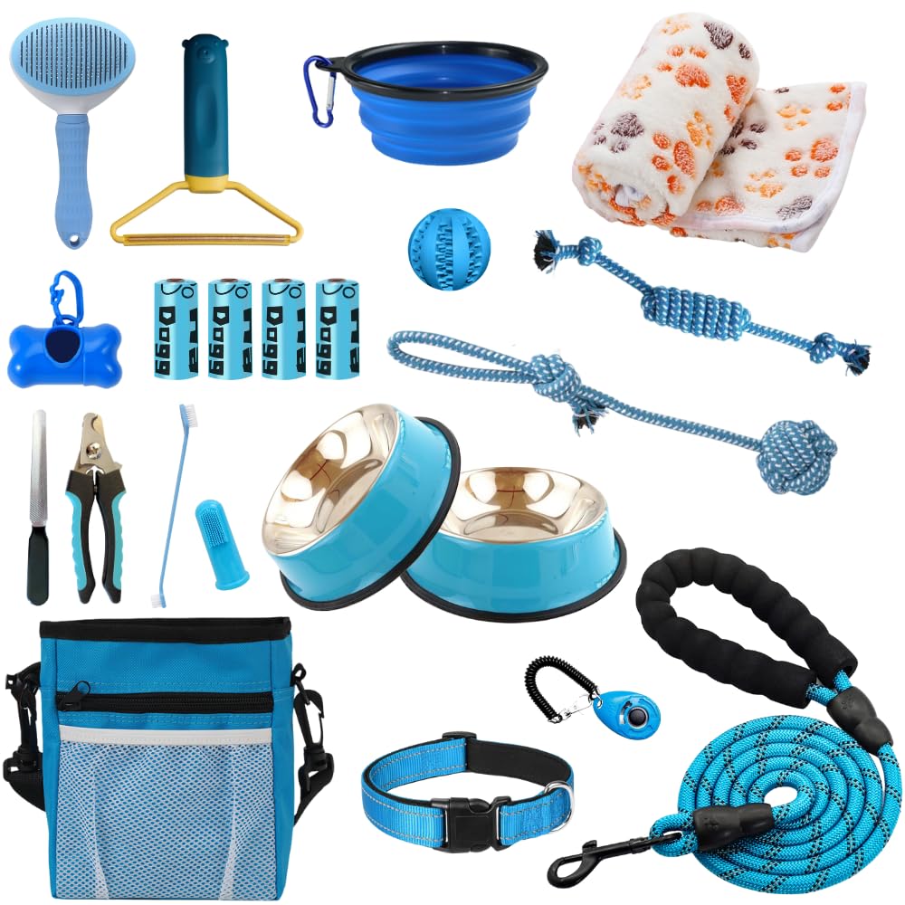 PupLuxe Puppy Starter Kit | Blue 22 Piece Puppy Kit Great for Dog Training Kit | A Great Welcome Puppy Gift | New Puppy Kit Great for First Time Owners and Experience Owners | New Dog Bundle